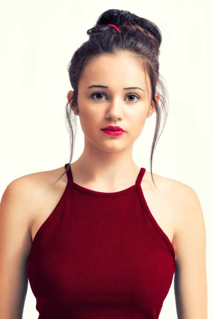 woman in red tank top